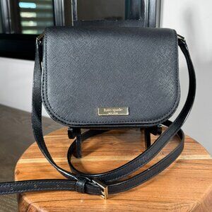 KATE SPADE Laurel Way Carsen Black Saffiano Leather Flap Crossbody Bag